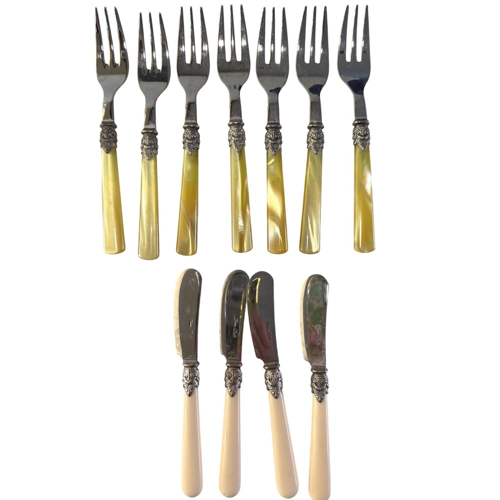 Emo Italy Faux Horn Flatware Set Appetizer Forks Butter Spreaders Vintage